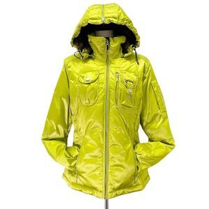 Obermeyer Leighton Jacket Lime Green Satin Puffer Hooded Ski Coat Womens Size 10